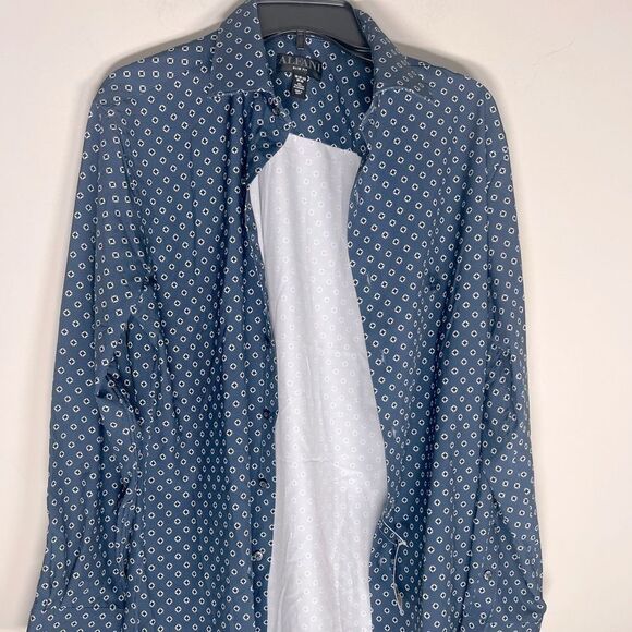 New Alfani Men's Slim Fit 4-Way Geo-Print Dress Shirt Navy White NECK 15-15½ - Picture 5 of 8